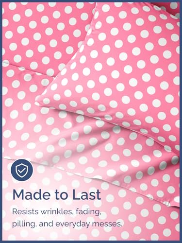 Image of Kids Full Rose Red Dots Bed Sheets - 4 Piece Kids Rose Red Dots Sheet Set | Rose Red Dots Themed Bedding, Ultra-Soft, Cute & Cozy, Breathable & Machine Washable, Bed Set for Boys, Girls & Teens, Comfy