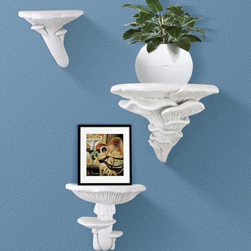 UITWMKTG 3 Pack Mushroom Floating Shelves,Decorative Wall Mounted Display Stand Bedroom Decor Shelf for Photo Frame Stand,Books,Potted Plant,Toys(Mixed Sizes White)