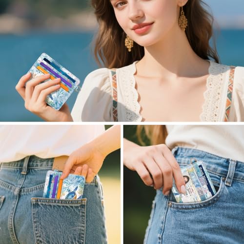 Image of Slim Minimalist Pocket Credit Card Holder Wallet Women | RFID Blocking Lightweight Thin Small Cute Card Cases, Turtle