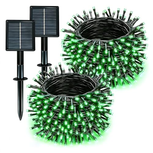 Solar String Lights Outdoor Waterproof 2 Pack Total 66ft 200LED 8 Modes Twinkle Lights Solar Fairy Lights for Patio, Garden Yard Party Wedding Tree Christmas Halloween Decoration, Green