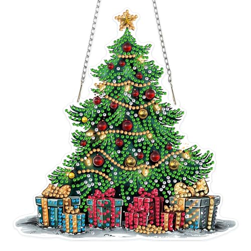 MOGTAA Christmas Diamond Art Hanging Kits for Adults Kids, Christmas Tree Diamond Art Suncatchers, 5D Special Shape Diamond Painting Gem Art for Home Garden Wall Decor