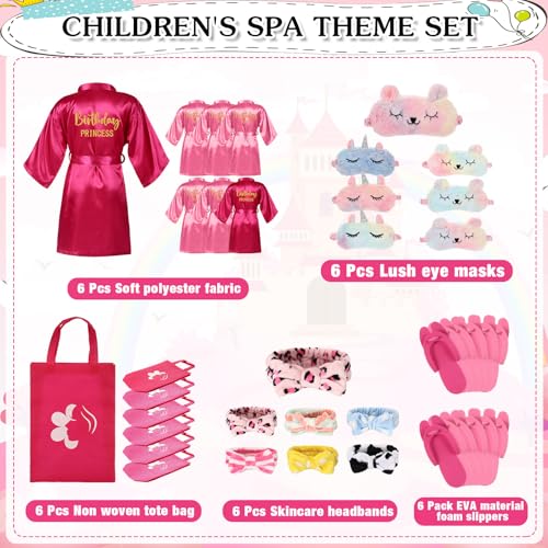 Shihanee 30 Pcs Spa Birthday Party Supplies for Girls 6 Set Sleepover Party Satin Robes Kids Pack Birthday Princess Squad Kit2
