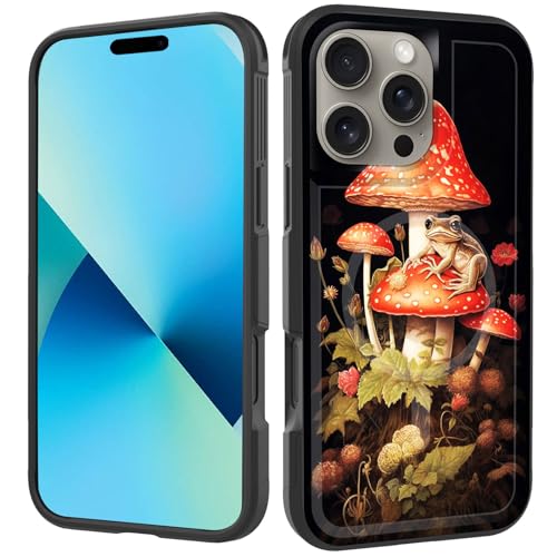 ZQLPLZR Magnetic for iPhone 16 Pro Case,[Compatible with MagSafe] [Military Grade Drop Protection] Heavy Duty Shockproof Phone Case for iPhone 16 Pro 6.3" 2024,Watercolor Frog on Mushroom