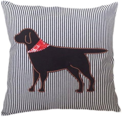 HOMETALE Dog Applique with Striped Background Decorative Throw Pillow Cover 18" Brown