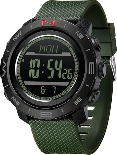 findtime Orologio digitale da uomo, contapassi, contapassi, sportivo, militare, bussola, altimetro, barometro, ABC, orologio tattico da esterno, sveglia luminosa, cronometro, conto alla rovescia