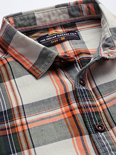 Image of THE INDIAN GARAGE CO Men Slim Fit Checkered Full Sleeves Cutaway Collar Cotton Casual Shirt