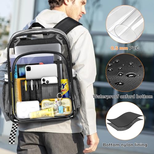 Image of PAMANO Clear Backpack Transparent Heavy Duty Bookbag See Through Bag for College Work Travel Security, Black XL