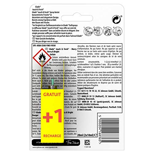 Glade Touch & Fresh Mini Spray, kamergeur, houder incl. 2 navullingen, Merry Berry & Bright (rode bessen, glühwein… - Image 5