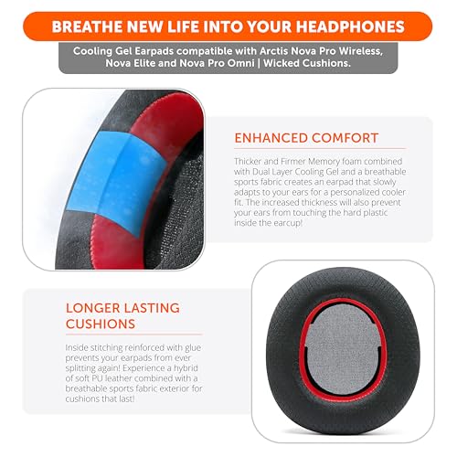 Image of WC Freeze Nova Pro Wireless - Cooling Gel Earpads for Arctis Nova Pro Wireless, Nova Elite & Nova Pro Omni (Doesn't Fit Other Models), by Wicked Cushions, Extra Thick & Comfortable | Red