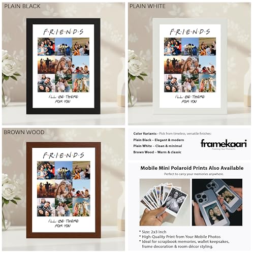 Image of Framekaari Friends Customised Photo Frame | Personalised Birthday Gift | Custom 9-Photo Collage | Synthetic Wood Frame | Tabletop & Wall Mount | Room & Home Decor | 16x21 cm (Design-07)