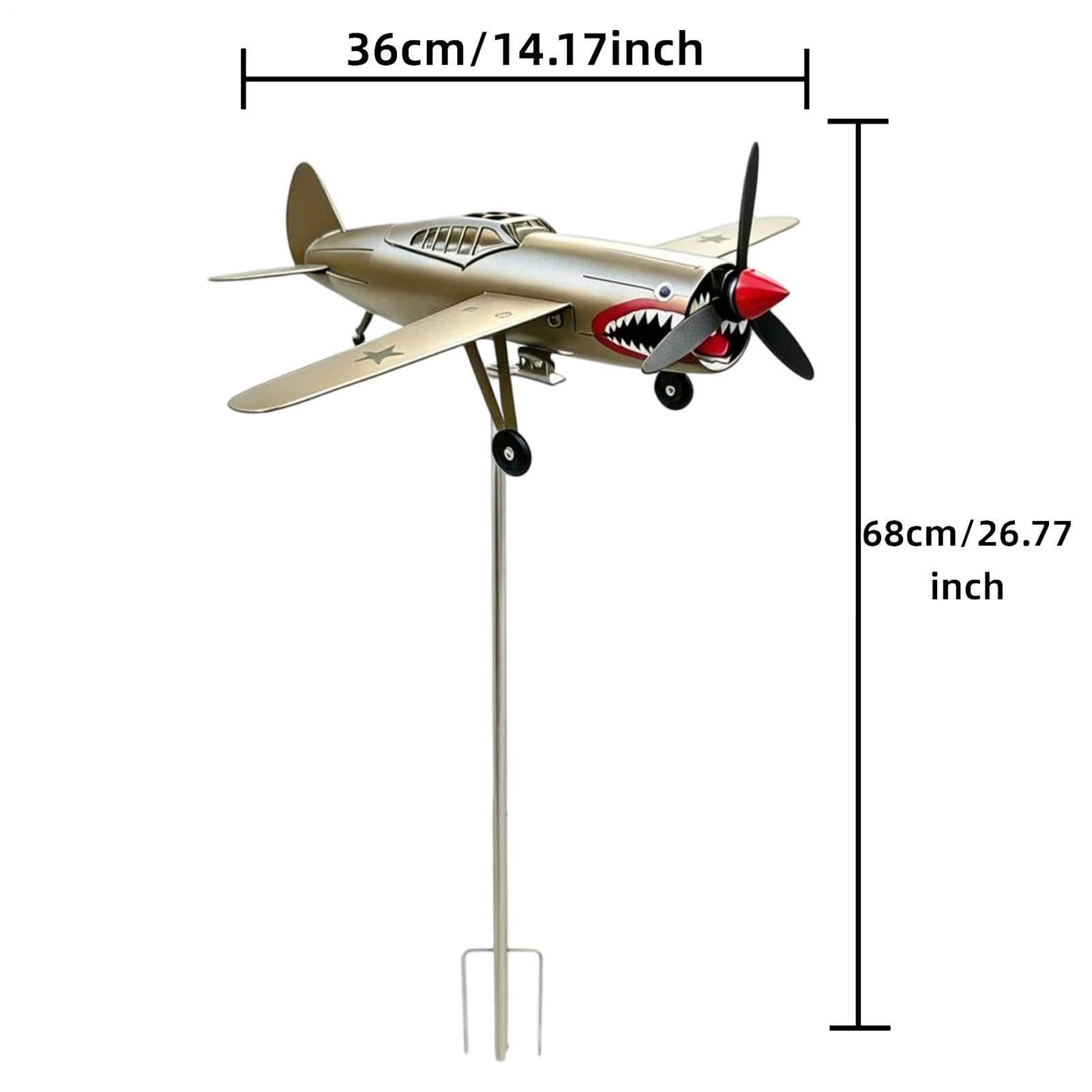 Giratorios de Viento para Exterior | Veleta de Jardín con Avión de de Tiburón,Molino de Viento para Césped de Avión de Combate,para el 4 de Julio Jardín Patio Piloto Entusiasta Aviación