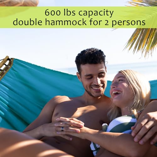 Image of Tranquillo Hammock 2 Person Canvas Portable Hammock with Curved Wood Spreader Bar for Cozy Indoor and Winter Outdoor Use (Blue)