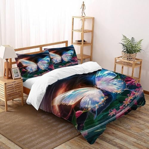 Housse de couette papillon 260x220 parure microfibre luxe nature