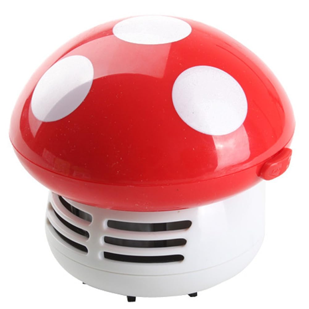 CTRLZS Red Mushroom-Shaped Handheld Mini Desktop Vacuum Cleaner for Desk, Dust and Eraser Sweeper