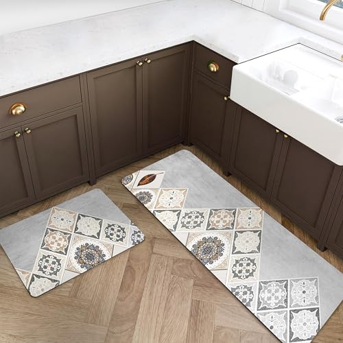 Image of Yellow Weaves- Non-Slip Kitchen Floor Mats, Water Absorbent, Rugs,Standing Rubber Mats for Kitchen, Office, Sink and Laundry Room, Mandala (Pack of 2)