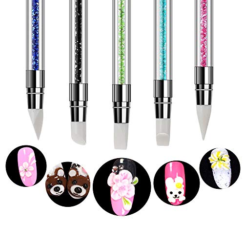 Mwoot 5pcs GEL Nailart Pen schnitzen Pinsel Silikon-Kopf-Acryl Griff-Salon-Werkzeug-Set, Nagel Kunst Pinsel,Nail Art… – Bild 5