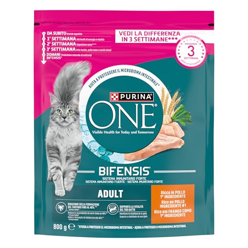 PURINA ONE Bifensis Crocchette per Gatti Adulti con Pollo e Cereali Integrali 8 Sacchi da 800g - Immagine 1