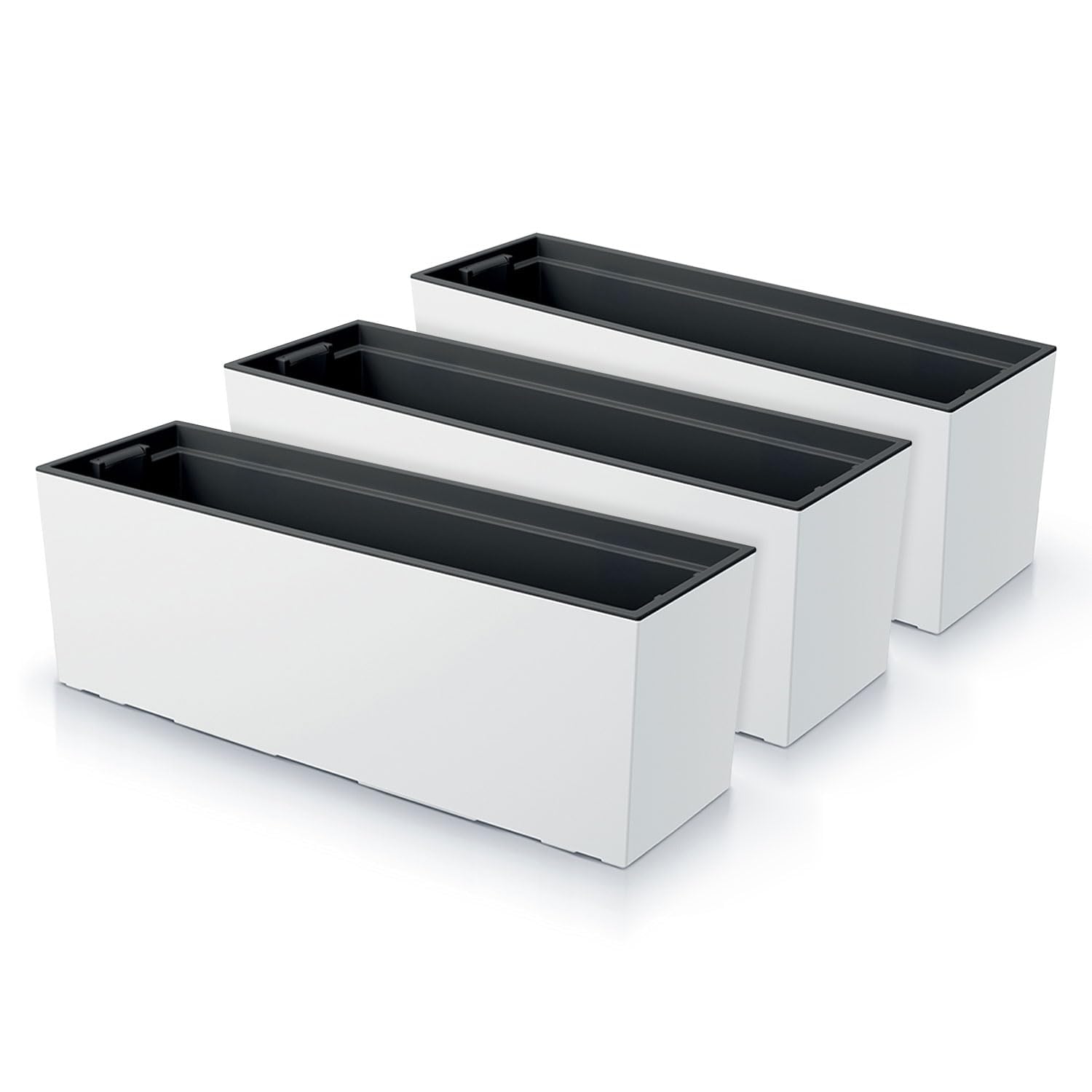IMJ-Global - 3 Jardineras Exterior Grandes 77x23,5x24,6cm, Macetas Exterior Grandes 40 Litros (Inserto de 27 Litros) Jardinera Decorativas para Interior en Plástico Resistente a la Intemperie (Blanco)