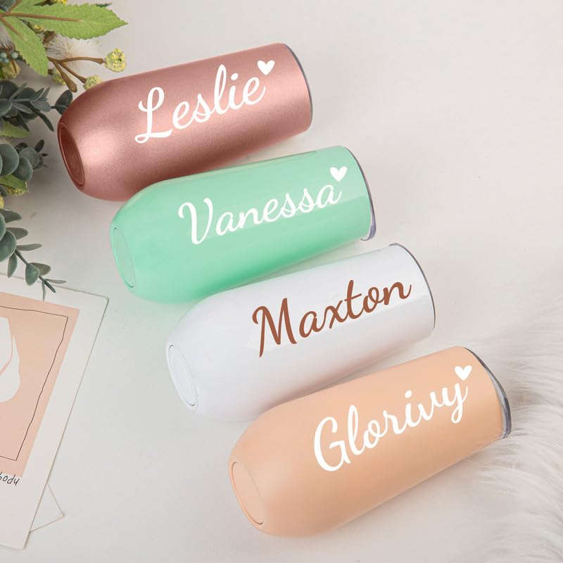 Mostop Personalized Champagne Flutes Wine Tumbler, 6 Oz Insulated Stainless Steel Wine Glass, Reusable Stemless Tumbler for Bridesmaid, Engagement, Wedding Birthday Gift