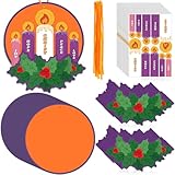 Suzile 24 Sets Christmas Advent Wreath Craft Kits for Kids Hanging Advent Wreath Craft Kits with Christ Joy Peace Love Hope Candle Stickers Holly Leaves Berry Stickers for Christmas Advent Activities