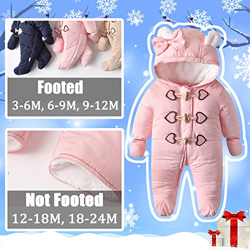 Flower Frail Baby Boys Girls Winter Snowsuit Jumpsuit Warm Hooded Coat Outerwear Onesie Romper With Footed Gloves Pink 12-18 Months Pink A #TOP5