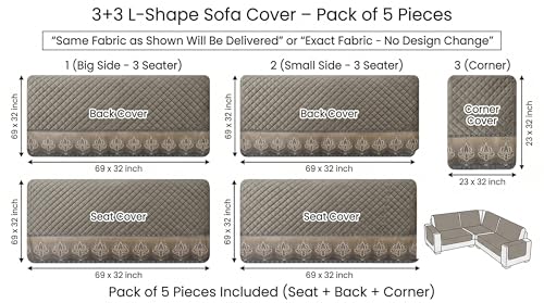Image of Velvet L Shape 3+3 (6 Seater) Sofa Cover Fully Covered | Anti Skid Non Slip | Plain Mud Brown | Washable Furniture Protector