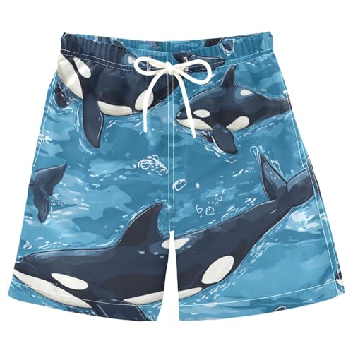 Boys Beach Board Shorts Orcas Whale Sea Swim Trunk Teen Swimwear 8-16Y Multicolor