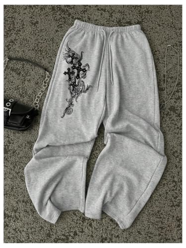 Image of SOLY HUX Women's Y2k Wide Leg Gothic Sweatpants Grunge Pants | Drawstring Waist, Streetwear
