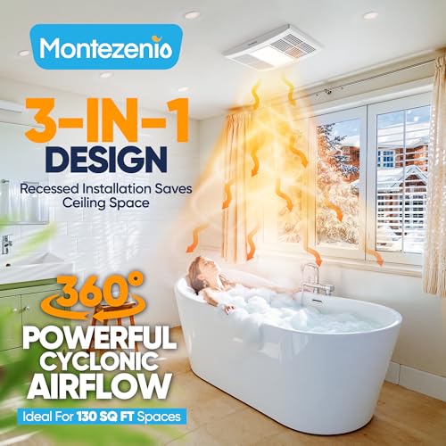 Image of Bathroom Exhaust Fan with Heater, 1300W Heater & LED Light 110 CFM Household Ventilation Fans, 1.5 Sone Quiet DC Bath Vent Fan for Home Bathroom Hotel, Metal Housing Ceiling Mount, 4 inch Duct