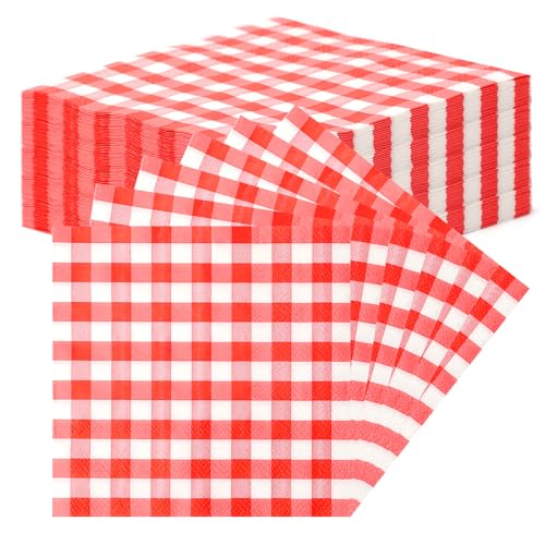 TNSLAND 40PCS Serviettes Papier Vichy Carreaux Serviettes en Papier Jetables pour Barbecue Pique Nique Serviette Vichy, Convient pour Cuisine, La Salle à...