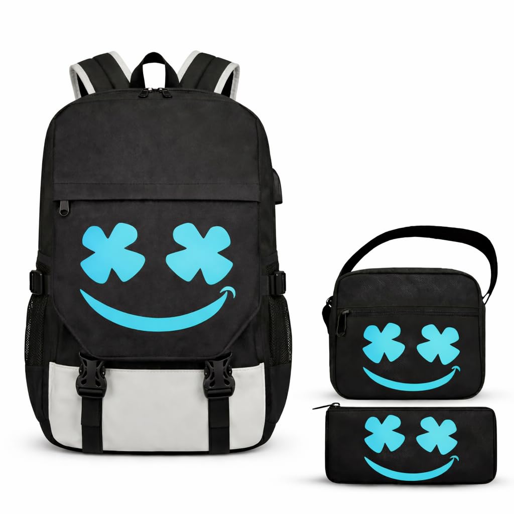 Zaino per la scuola 3 in 1, per ragazzi e ragazze, per la scuola, per ragazzi, per la scuola, riflettente, grande, impermeabile, set di borse a tracolla, astuccio e borsa a tracolla