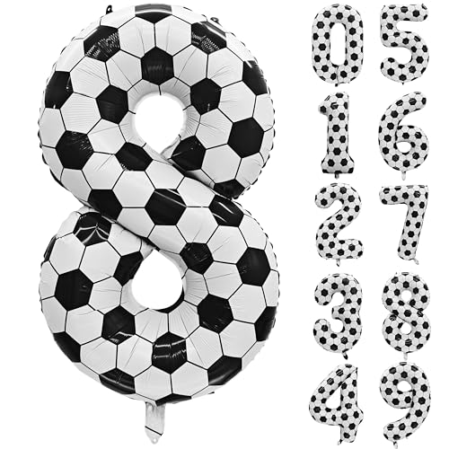 Image of Black White Soccer Number 8 Balloon 8nd Birthday Decoration 40in 8 Balloon | Helium Foil Mylar Balloon World Cup Football Sports Theme Favors for Birthday Party Anniversary Decorations Supplies