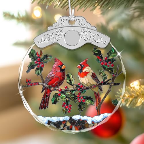 Giftelix Christmas Ornaments - Cardinal Birds Stained Glass Ornament - Xmas Decor -...