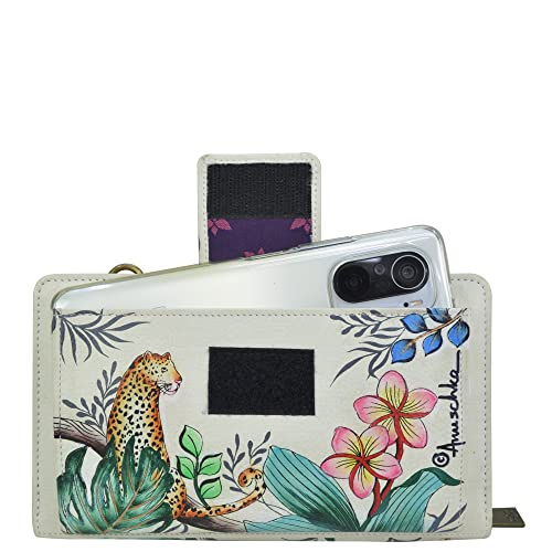 Image of Anuschka Women's Hand-Painted Genuine Leather RFID Blocking Organiser Wallet - Jungle Queen Ivory