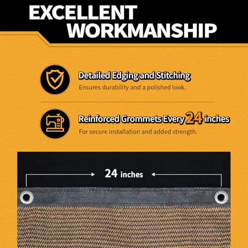 MVPNET 4x20Ft Garden Privacy Fence Screen, 180GSM Heavy Duty 90% Blockage Windbreak Mesh Tarp with Reinforced Edges & Anti-Rust Grommets, Includes Zip Ties for Garden, Yard, Backyard, Outdoor, Mocha - Thumbnail 4