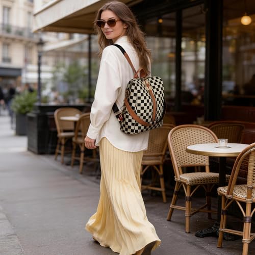 Lushandy Checkered Backpack Purse for Women Laptop Backpack for Work Travel - image 2