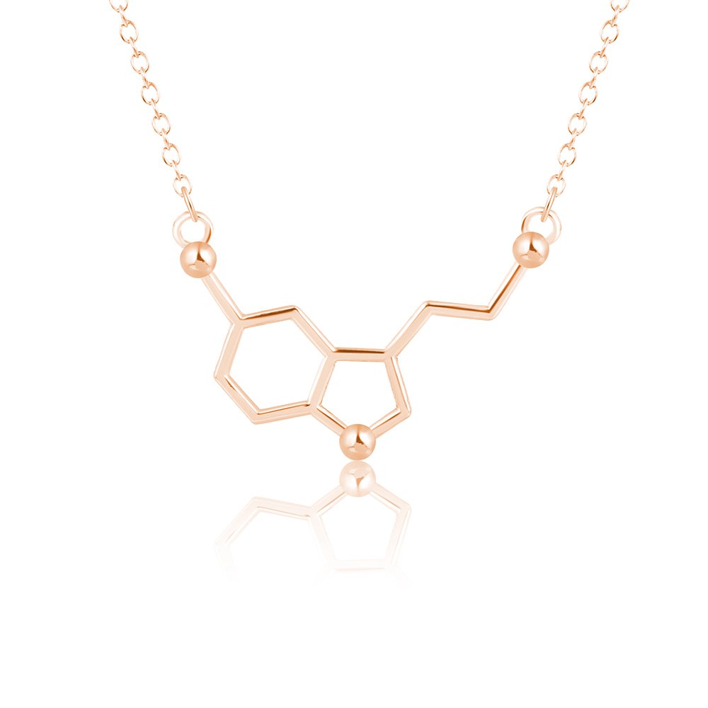 MUZHE Silver Serotonin Molecule Pendant Necklace,Organic Chemistry Jewelry for Science Lovers,Gift for a Science Student (C：rose gold necklace)