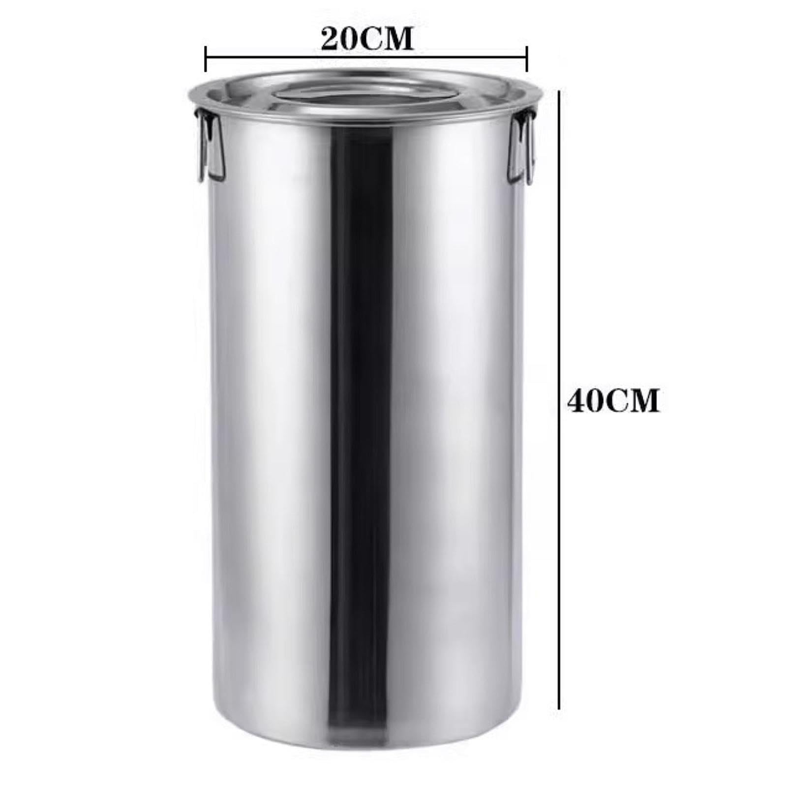 Jarra de leche única, cubo de hielo para guardar bebidas heladas, tés y bebidas en fiestas o reuniones al aire libre. Cubo acero inoxidable con tapa y doble asa, Plata, 22x40cm15L