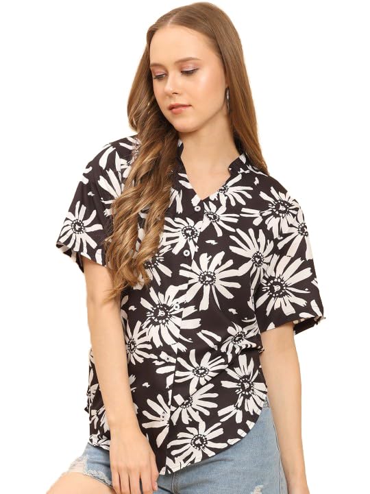 Image of Trendy Queen Printed Straight Mandarin Neck Shirt for Women's | Tops for Woman Shirts | Shirt for Women Stylish Western (SD775 S)