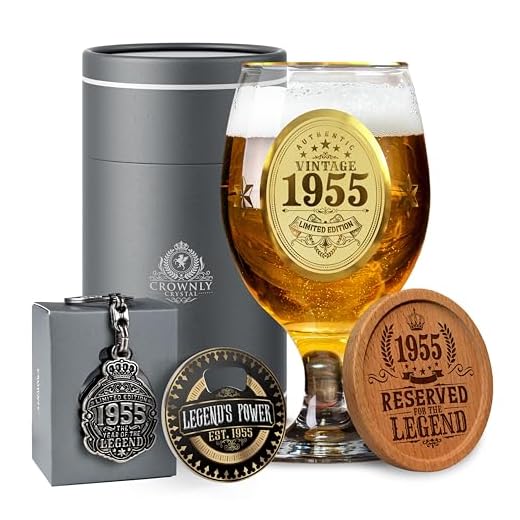 CROWNLY CRYSTAL® 1955 Regalo Hombre 70 Años Copas De Cerveza Regalos Originales Para Hombre Regalos Personalizados Tarjeta Cumpleaños Regalos Para Hombre Regalo Original Regalo Padre Regalo Cerveza