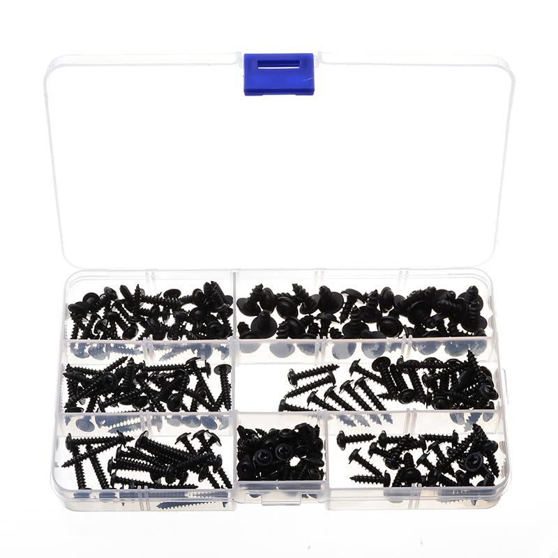 Stainless Steel Self‑Tapping Screws Assortment Set 215Pcs M3 M4 Black