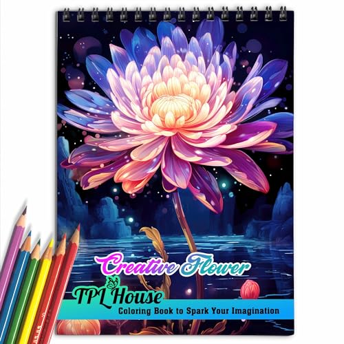 TPLHOUSE Creative Flower Coloring Book Spiral Bound for Adults, Premium Cover, 30 Inspiring Coloring Pages of Florals for Stress Relief and Relaxation