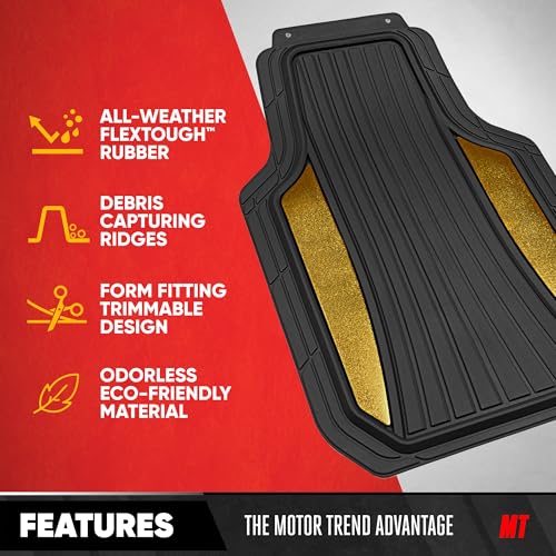 Image of Motor Trend ChromeTech Car Floor Mats Full Set - Durable Rubber Floor Mats for Cars with Two Tone Accent, All Weather Interior Protection for Front and Rear with Non-Slip Backing, Black /Gold