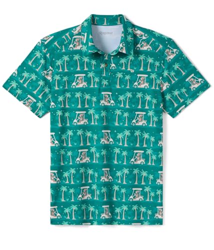 Tipsy Elves Mens Golf Polo Shirt - Moisture Wicking, Stretch Fabric, Athletic Fit - Green Tiger in The Woods Performance Polo - X-Large