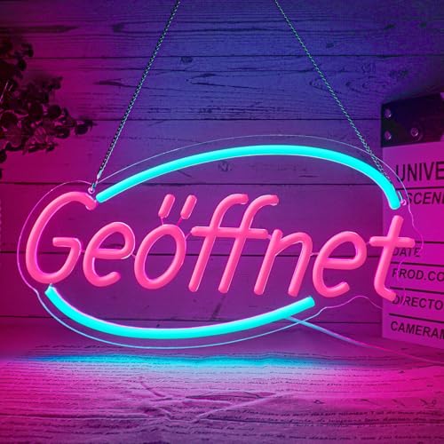 Flixyticy Geöffnet Neonschild für Tür Open Leuchtreklame Türschild LED Neonlicht Hängeschild USB-Betrieb mit dimmbarem Schalter für Geschäfte Cocktailbar Boutique (Geöffnet(Blau und Rosa))