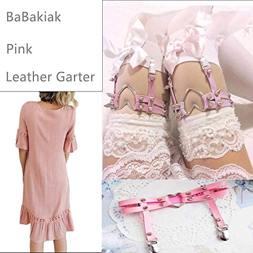 BaBakiak 2 PCS Leather Heart Garter - Gothic Rivet Stud Leg Ring with Heart for Cosplay, Spike Party Pink