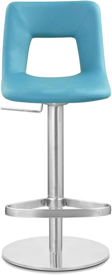 ZURI Furniture Teal Jazz Adjustable Height Bar Stool with Round Flat Base