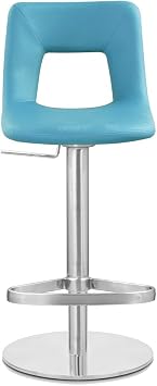 ZURI Furniture Teal Jazz Adjustable Height Bar Stool with Round Flat Base