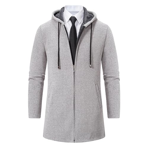 Men's Long Cardigan Hoodies Full Zip Fleece Lined Sweaters Fashion Knitted Regular Fit Sweater Hooded Coats