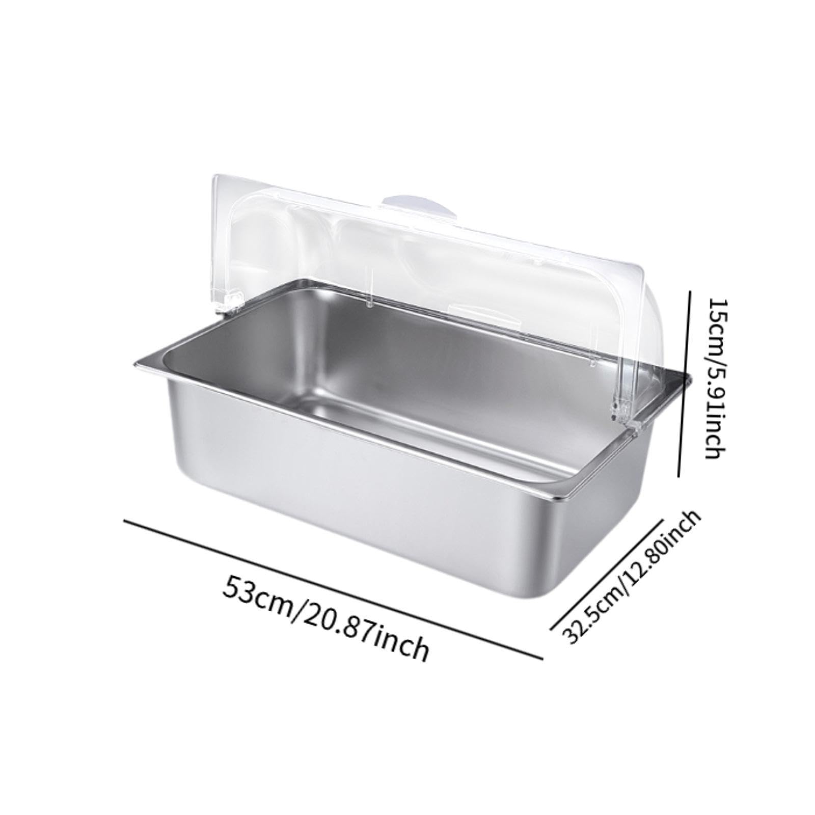 Chafing Dish Buffet Acero Inoxidable Bandeja Servidor Calentador Contenedor con Tapa Abatible Transparente Y 2 Acumuladores de Hielo Apto para Bufé Ba, 20.5 litros